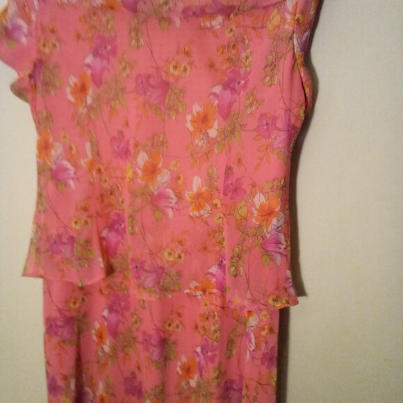 Miss Dorby Dress Women 12P 12 Petite Layered Short Sleeve Floral Pink - Picture 15 of 16